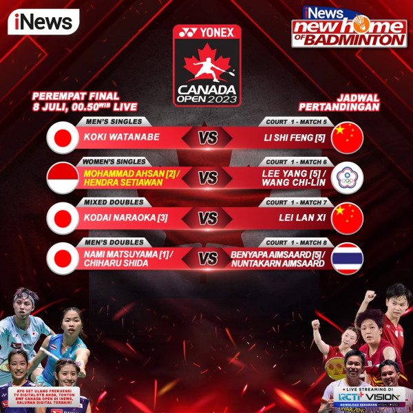 Ahsan/Hendra Bertemu Juara Olimpiade di Perempat Final Canada Open 2023, Saksikan Live di iNews