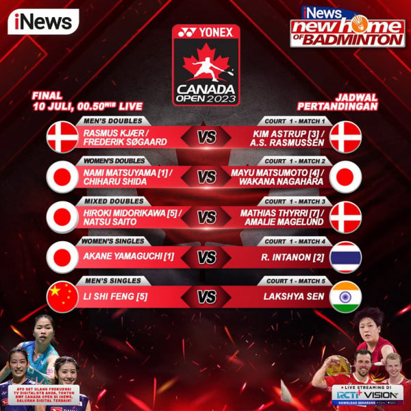 Pertarungan Sengit Menuju Gelar Juara: Final Canada Open 2023, Dini Hari Nanti Live di iNews