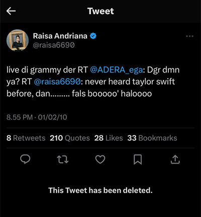 Raisa Diolok-olok Netizen usai Sebut Suara Taylor Swift Fals pada Cuitan Lawasnya: 12 vs 0 Grammy