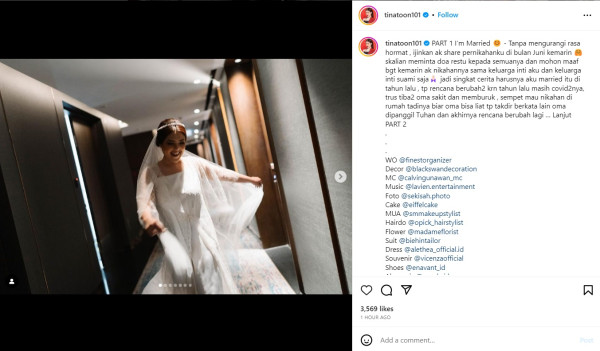 Tina Toon dan Pacar Diam-diam Sudah Menikah Sejak Juni 2023