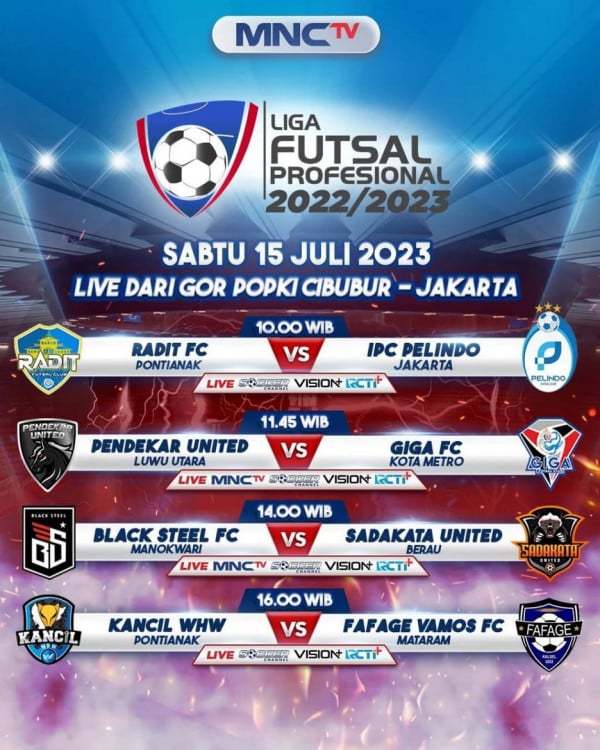 Saksikan Liga Futsal Profesional antara Pendekar United vs Giga FC Kota Metro dan Black Steel FC vs Sadakata United di MNCTV