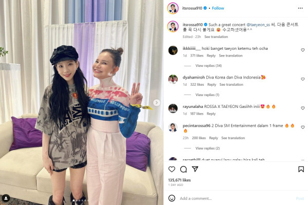 Rossa Pamer Foto Bareng Taeyeon SNSD, Penggemar Heboh Minta Duet