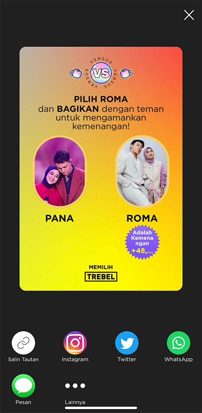 Tim PANA atau ROMA? Cobain Fitur VERSUS di TREBEL yang Bikin Fanbase PANAROMA Makin Solid Dukung Musisi Favorit