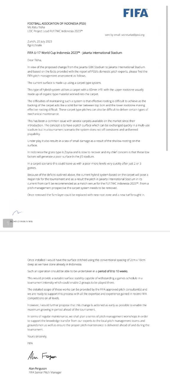 Ini Detail Surat Permintaan FIFA ke PSSI untuk Perbaikan JIS