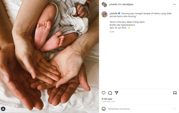 Julie Estelle Melahirkan Anak Pertama Berjenis Kelamin Perempuan