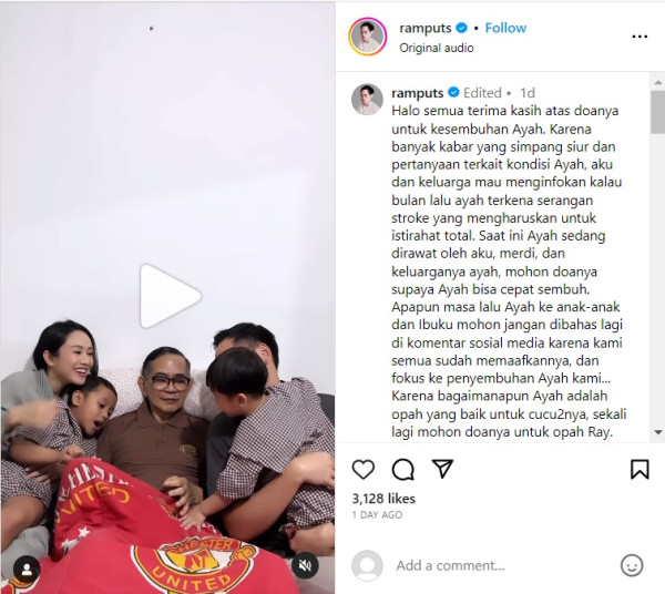 Kondisi Terkini Ray Sahetapy yang Idap Stroke, Anak Minta Doa
