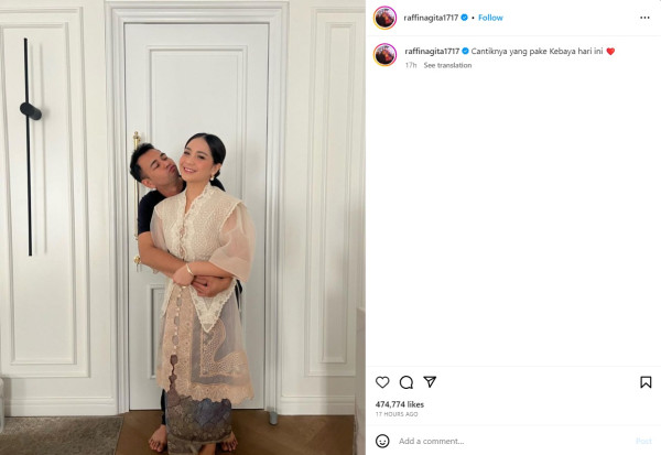Raffi Ahmad Pamer Foto Mesra Bareng Nagita Slavina, Puji sang Istri Cantik Berkebaya