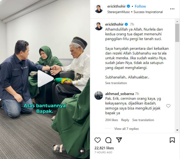Erick Thohir Wujudkan Mimpi Keluarga Nurlela untuk Berangkat Umrah
