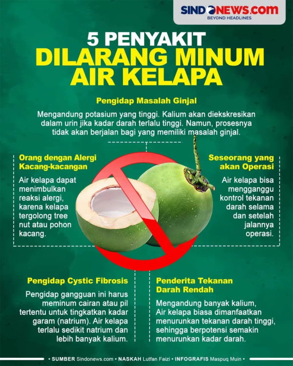 7 Efek Samping Kebanyakan Minum Air Kelapa Muda, Bikin Gula Darah Tinggi