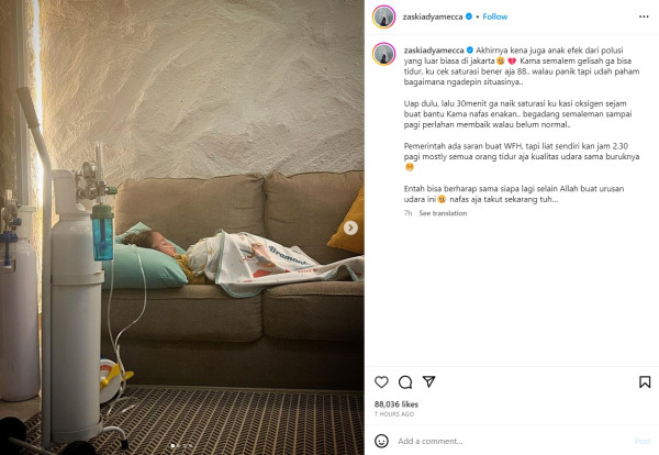 Anak Zaskia Adya Mecca Sesak Napas Imbas Polusi Jakarta, Sampai Pakai Alat Bantu Pernapasan