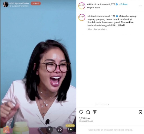 Nikita Mirzani Pecahkan Rekor Order Live Streaming Naik 90 Kali Lipat di Shopee Live