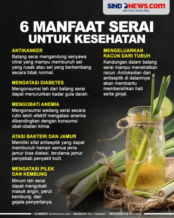 8 Penyakit yang Bisa Diatasi dengan Air Rebusan Serai, dari Turunkan Tekanan Darah Tinggi hingga Kolesterol