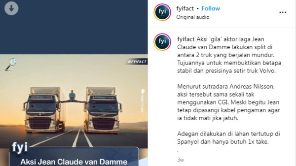 Van Damme Lakukan Aksi Nekat, Split di 2 Truk yang Berjalan Mundur