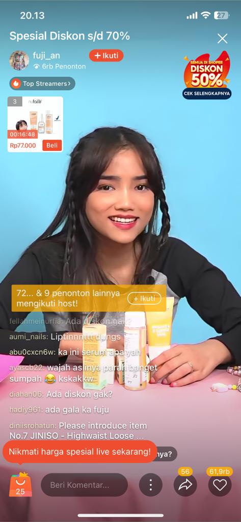 Waw, Fuji Raih Banyak Cuan di Sesi Shopee Live Perdananya yang Berhasil Menjual Lebih dari 3 Ribu Produk