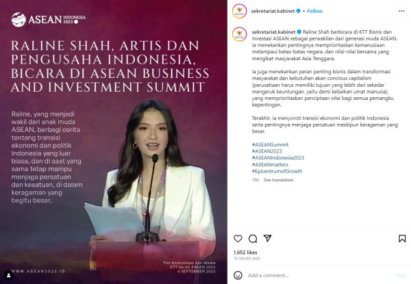Raline Shah Jadi Pembicara di KTT ke-43 ASEAN, Tekankan Pentingnya Memprioritaskan Kemanusiaan