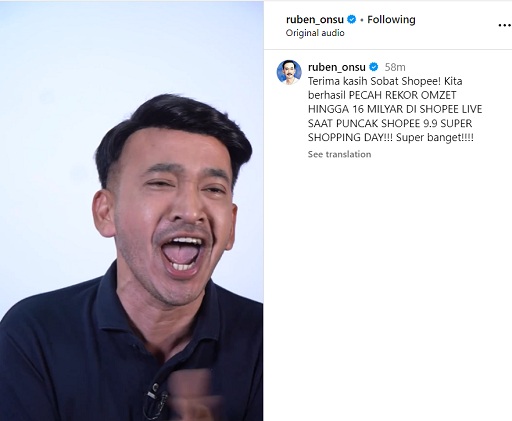 Fantastis! Ruben Onsu Raup Omzet Rp16 Miliar di Shopee Live pada Puncak Kampanye Shopee 9.9