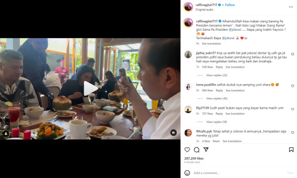 Makan Siang Bareng Presiden Jokowi, Raffi Ahmad Bingung Siapa yang Bayar