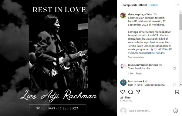 Lies Adji Rachman Gitaris Dara Puspita Meninggal Dunia