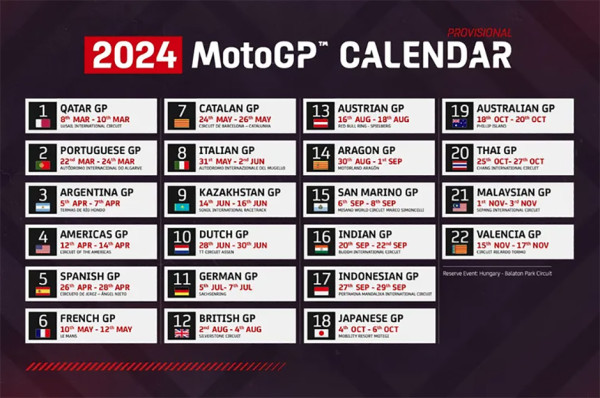 Ini Kalender Balap MotoGP 2024: Indonesia Jadi Tuan Rumah Seri ke-17