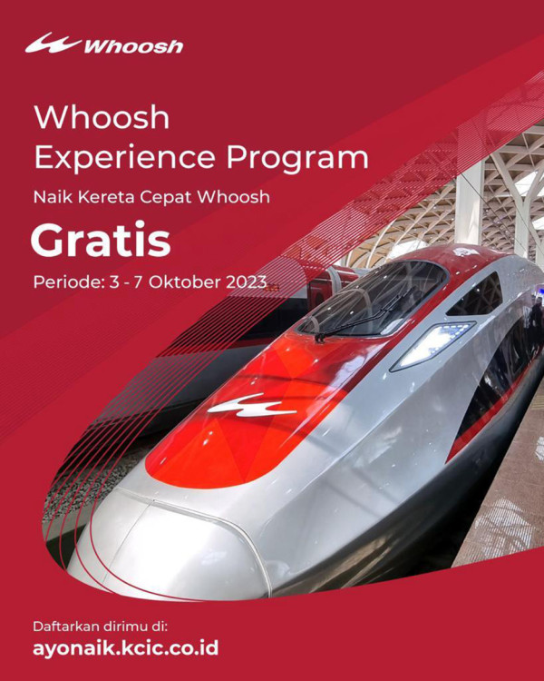 Naik Kereta Cepat Whoosh Gratis Periode 3-7 Oktober 2023, Begini Cara Daftarnya