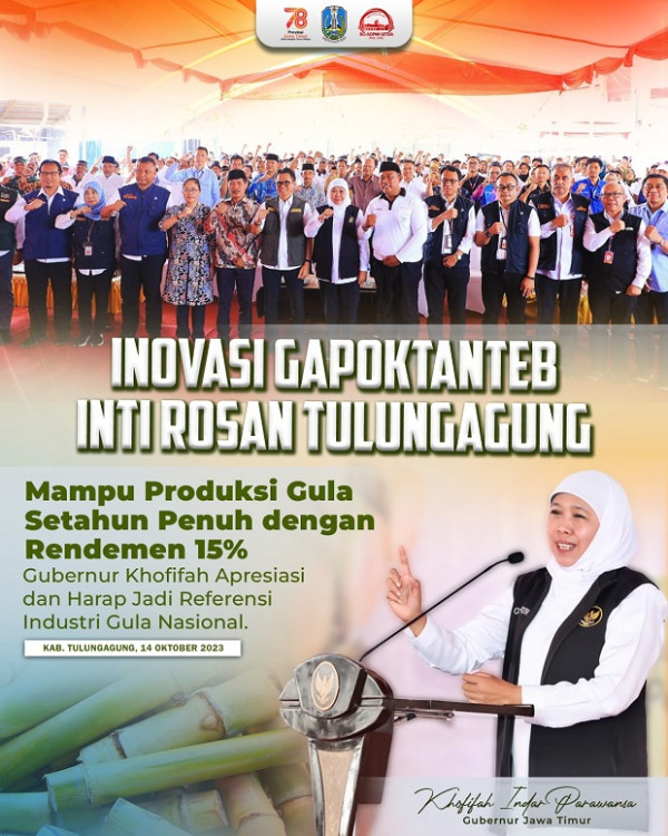 Gubernur Khofifah Apresiasi Inovasi Gapoktan Tebu Inti Rosan Tulungagung Jadi Referensi Industri Gula Nasional