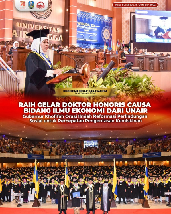 Gubernur Khofifah Raih Gelar Doktor Honoris Causa Bidang Ilmu Ekonomi dari FEB-UNAIR