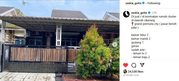 Zaskia Gotik Jual Rumah usai Suami Dipanggil KPK, Netizen Heran dengan Harganya: Kok Murah