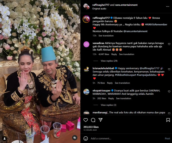 Raffi Ahmad-Nagita Slavina Kembali Jadi Pengantin di Perayaan Ultah Pernikahan ke-9