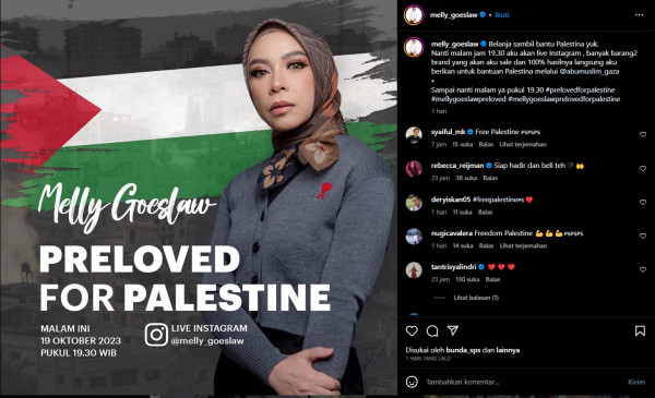Melly Goeslaw Jual Koleksi Pribadi untuk Bantu Palestina, Berhasil Kumpulkan Rp70 Juta dalam Sehari