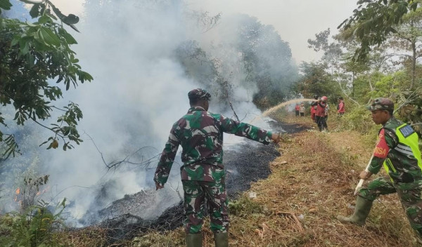 Perwira Menengah TNI AD Berjibaku di Tengah Hutan Pimpin Prajurit Padamkan Karhutla di Sarolangun