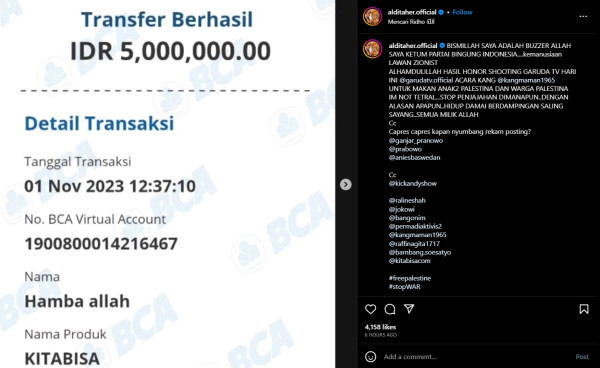 Aldi Taher Donasikan Honor Syuting untuk Bantu Palestina: Lawan Zionis!