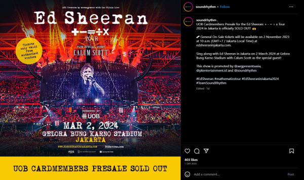 Presale Tiket Konser Ed Sheeran di Jakarta Sold Out
