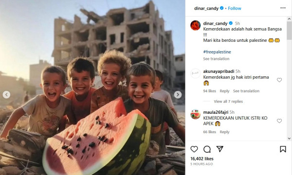 7 Reaksi Artis Indonesia lewat Unggahan Foto Semangka, Beri Dukungan untuk Palestina