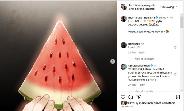 7 Reaksi Artis Indonesia lewat Unggahan Foto Semangka, Beri Dukungan untuk Palestina