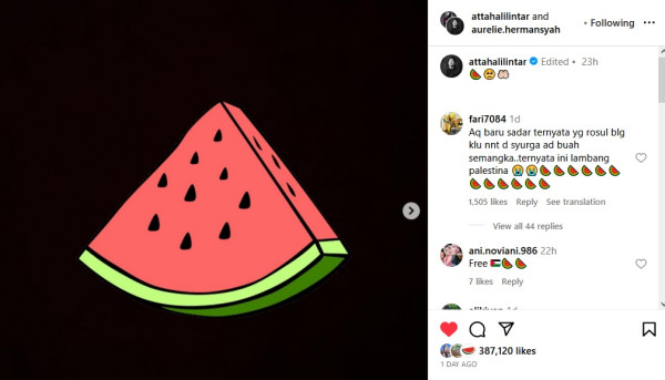 7 Reaksi Artis Indonesia lewat Unggahan Foto Semangka, Beri Dukungan untuk Palestina