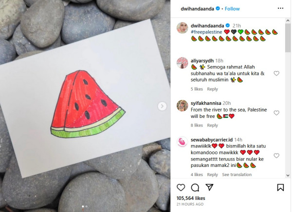 7 Reaksi Artis Indonesia lewat Unggahan Foto Semangka, Beri Dukungan untuk Palestina