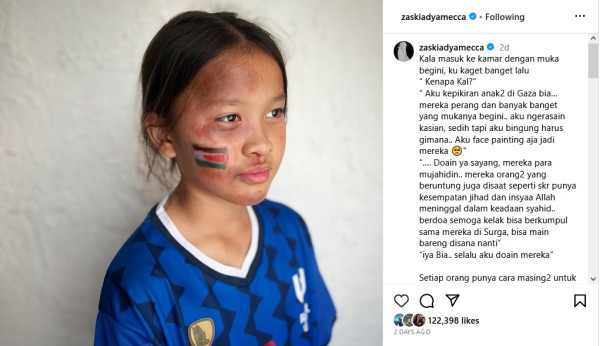 Anak Zaskia Mecca Ekspresikan Kesedihan Korban Palestina, Gambar Wajah Penuh Luka Lebam