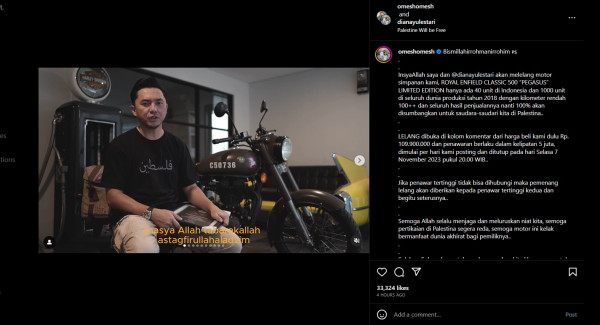 Ananda Omesh Lelang Motor Kesayangan untuk Bantu Palestina, Langsung Ditawar Rp200 Juta