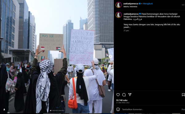 Zaskia Adya Mecca Siap Bela Palestina hingga Bendera Berkibar di Isarel