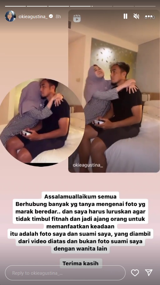 Okie Agustina Klarifikasi Foto Gunawan Dipeluk Perempuan di Atas Kasur: Itu Saya dan Suami