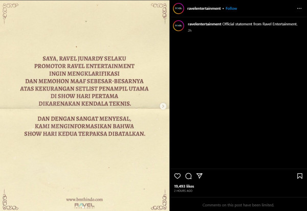 Konser Bring Me The Horizon di Jakarta Hari Kedua Batal Akibat Penonton Ricuh