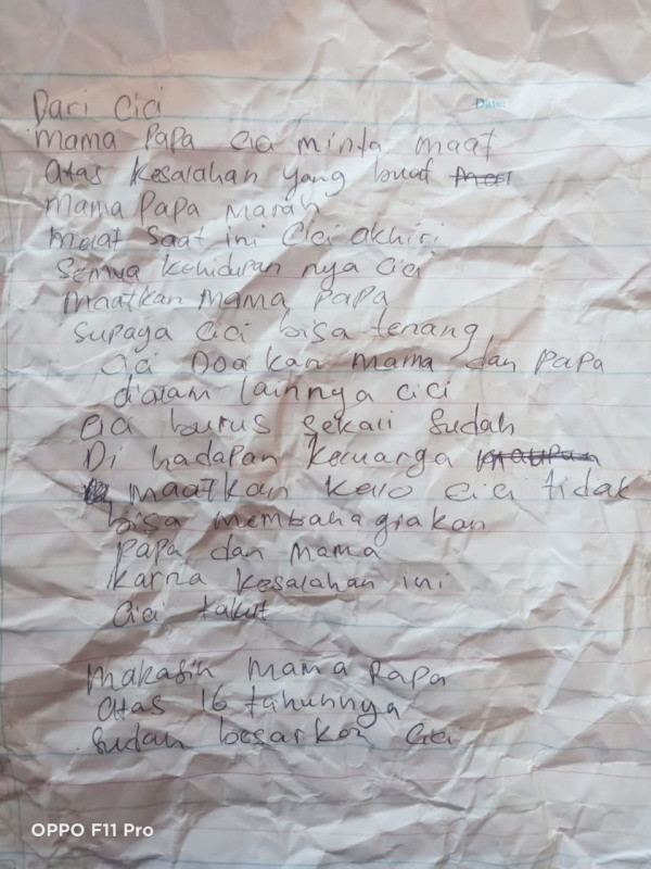 Viral Bocal 16 Tahun Bunuh Diri di Sigi Sulteng, Ini Surat Wasiatnya