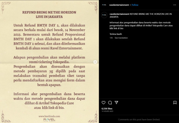 Refund Tiket Konser Bring Me The Horizon di Jakarta Dimulai Hari Ini