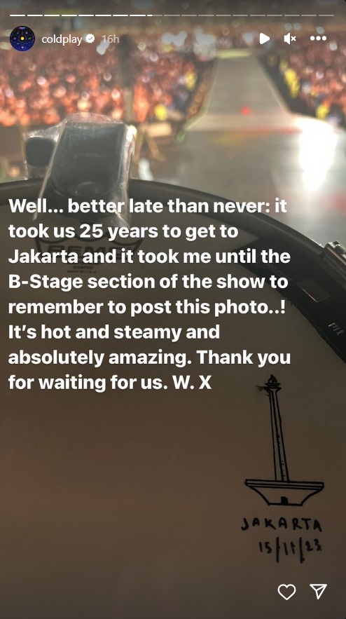 Will Champion Drummer Coldplay Pamer Gambar Monas dan Tanggal Konser Jakarta di Drum