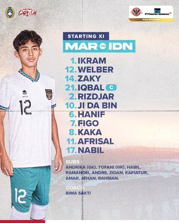 Susunan Pemain Timnas Indonesia U-17 vs Maroko: Amar Brkic Cadangan