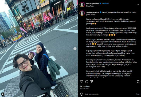 Liburan ke Jepang, Zaskia Adya Mecca Serukan Kebebasan Palestina