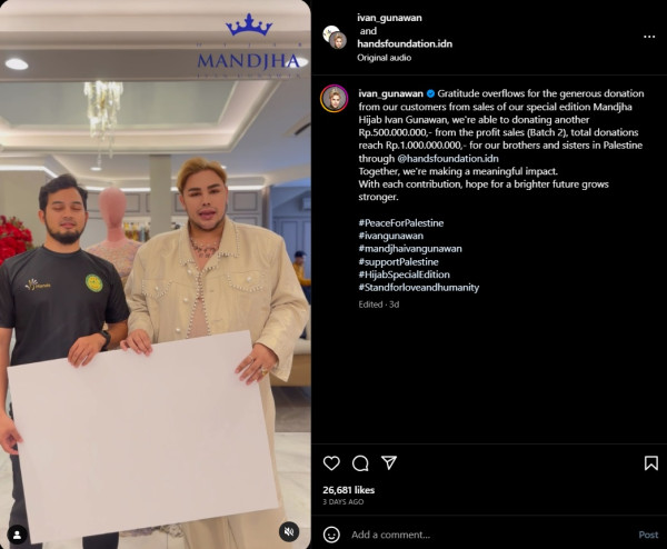 Ivan Gunawan Donasikan Rp1 Miliar untuk Bantu Palestina