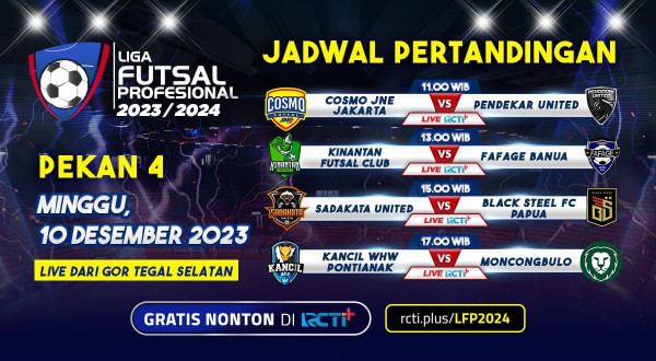 Jadwal Liga Futsal Profesional Pekan Ke 4, Sabtu (9/12/2023): Live di RCTI Plus!
