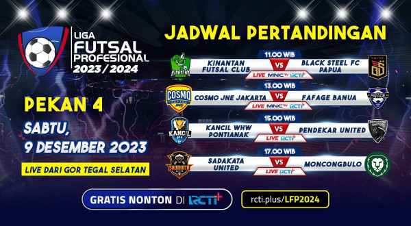 Jadwal Liga Futsal Profesional Pekan Ke 4, Sabtu (9/12/2023): Live di RCTI Plus!