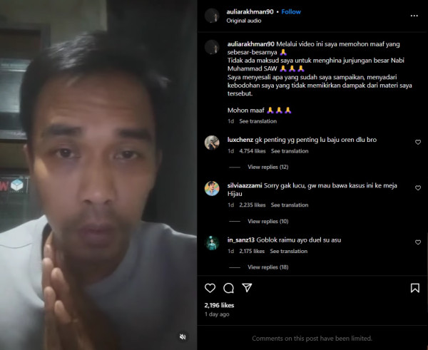 Komika Aulia Rakhman Minta Maaf usai Diduga Hina Nabi Muhammad, Akui Salah